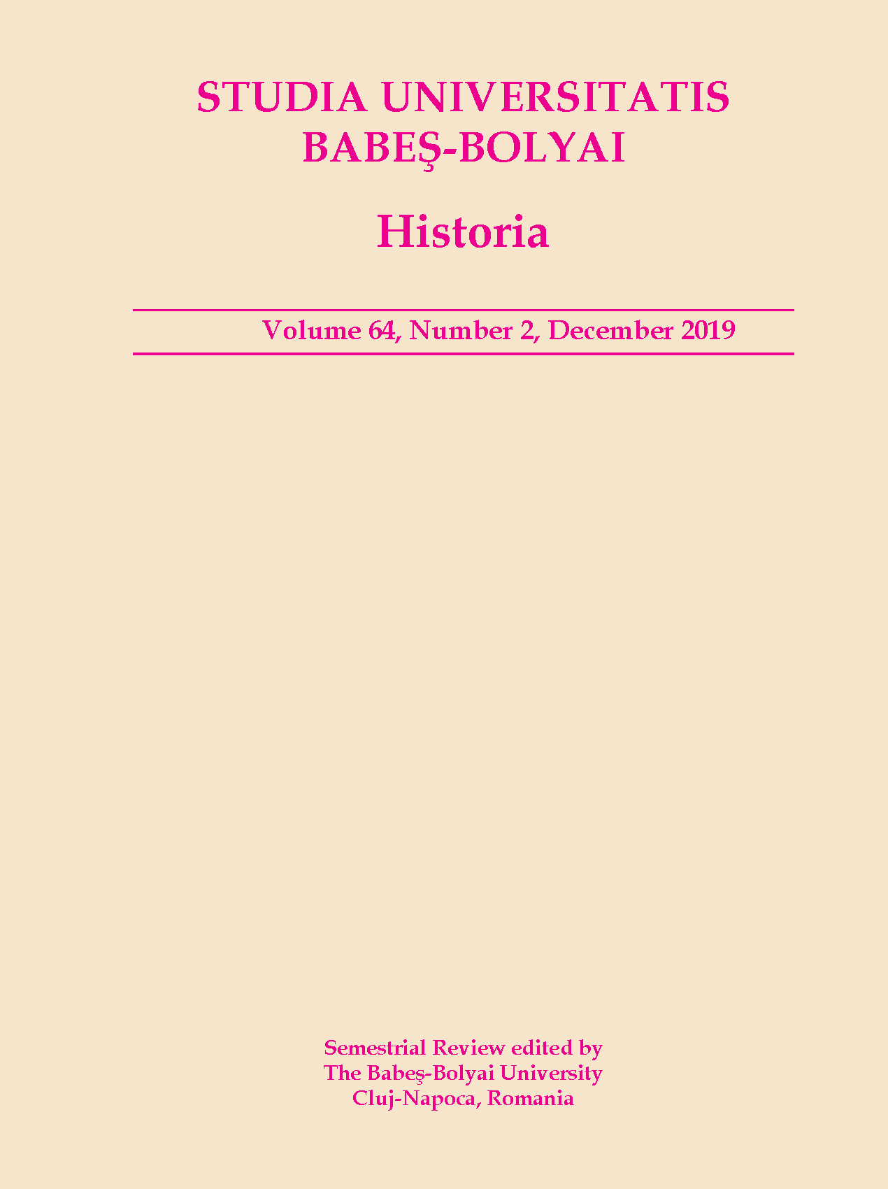 STUDIA UBB HISTORIA, Volume 64 (LXIV), No. 2, December 2019