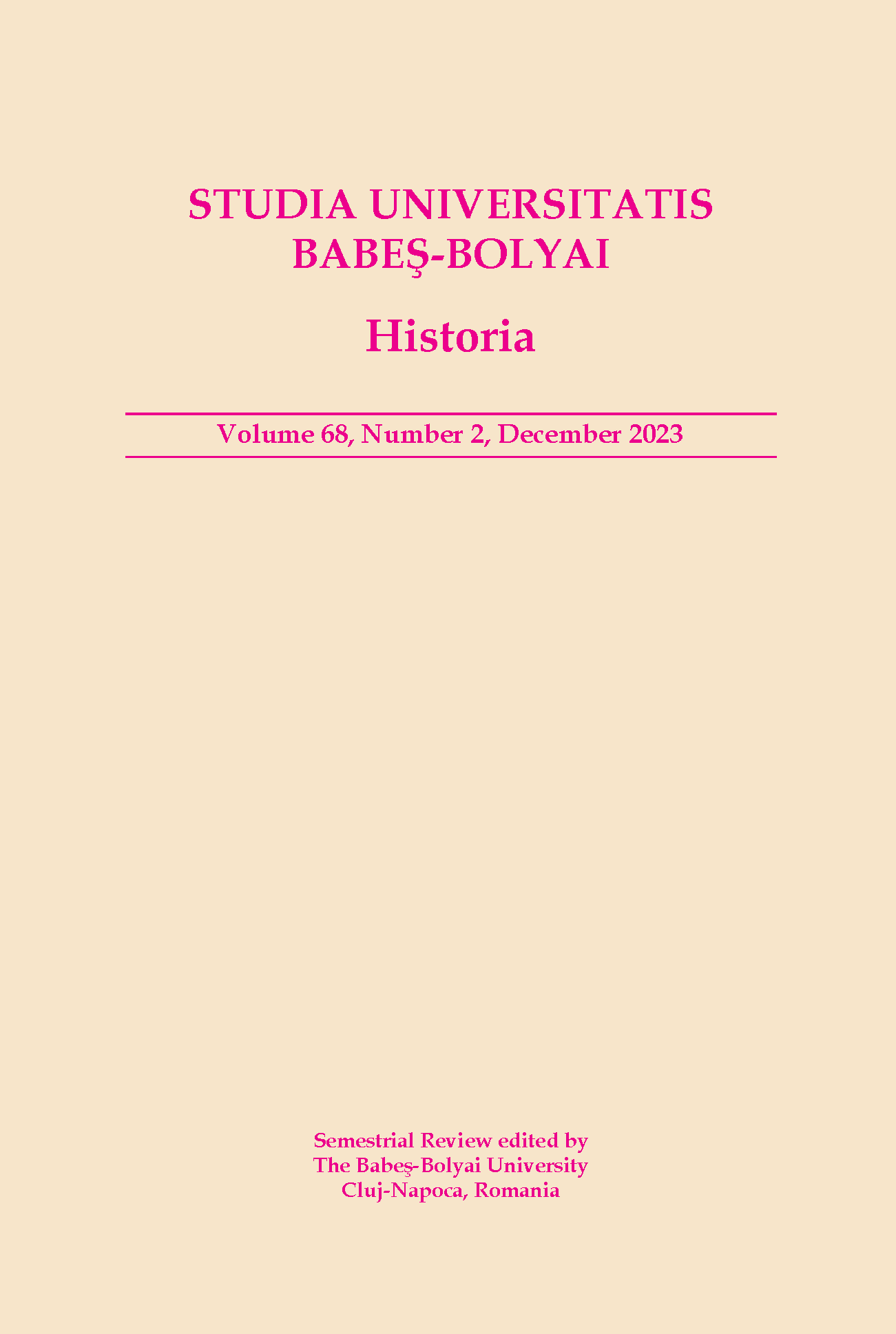 STUDIA UBB HISTORIA, Volume 68 (LXVIII), No. 2, December 2023